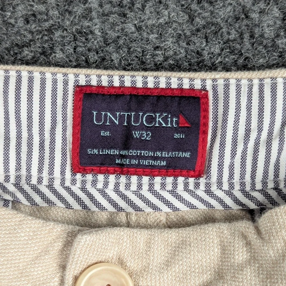 UNTUCKit St. Julien Mens Tan Linen Blend Shorts Regular Fit Size 33 Khaki